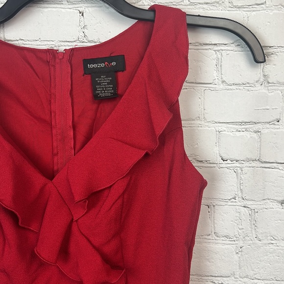 Teeze Me Red Ruffle Faux Wrap Dress Juniors Size 11/12 Prom Homecoming - Picture 3 of 6